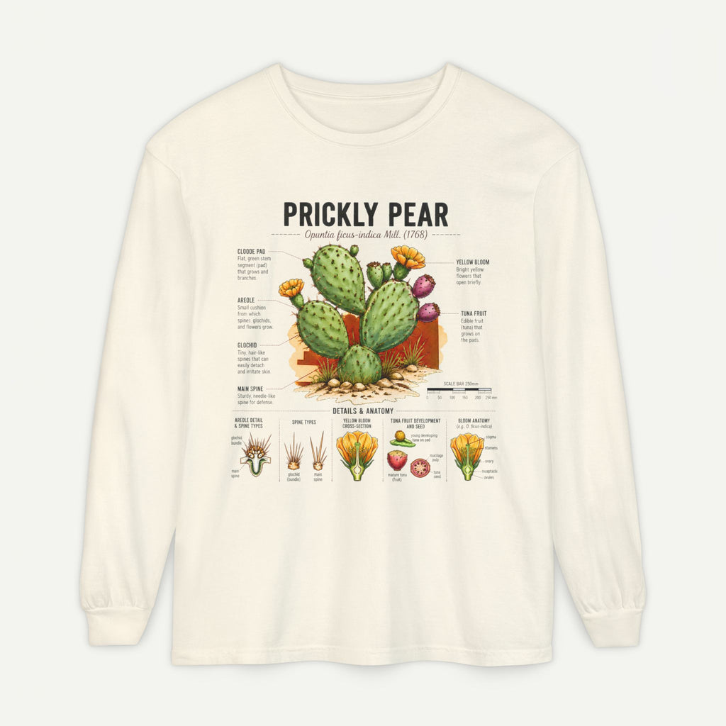 Prickly Pear Botanical Long Sleeve T-Shirt — Cactus Illustration & Plant Facts