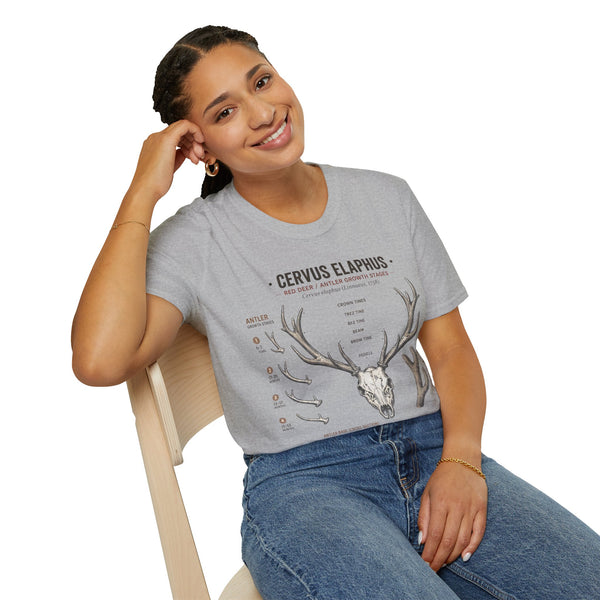 Deer Antler Anatomy T-Shirt — 'Cervus Elaphus' Educational Graphic