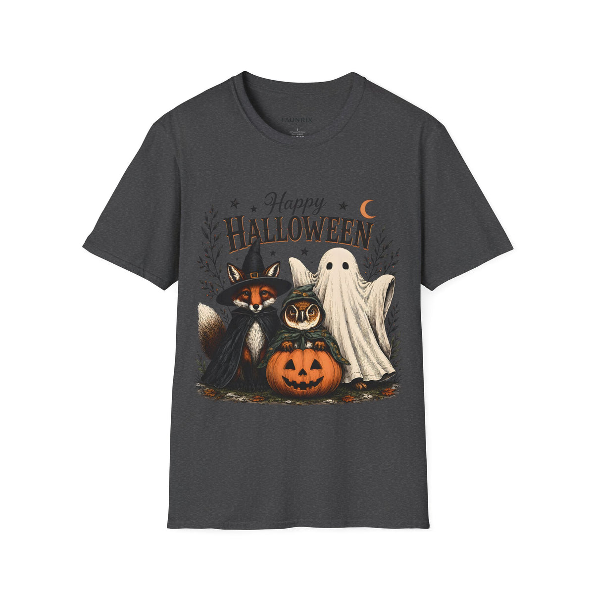 Happy Halloween T-Shirt — Cute Witch Cat & Ghost Pumpkin Graphic Tee