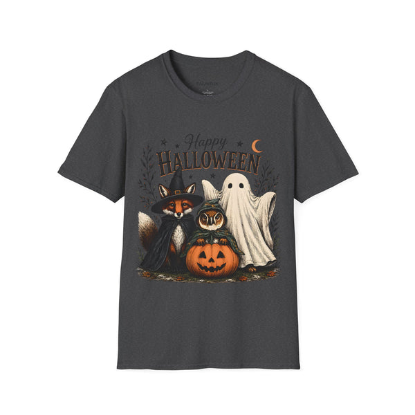 Happy Halloween T-Shirt — Cute Witch Cat & Ghost Pumpkin Graphic Tee