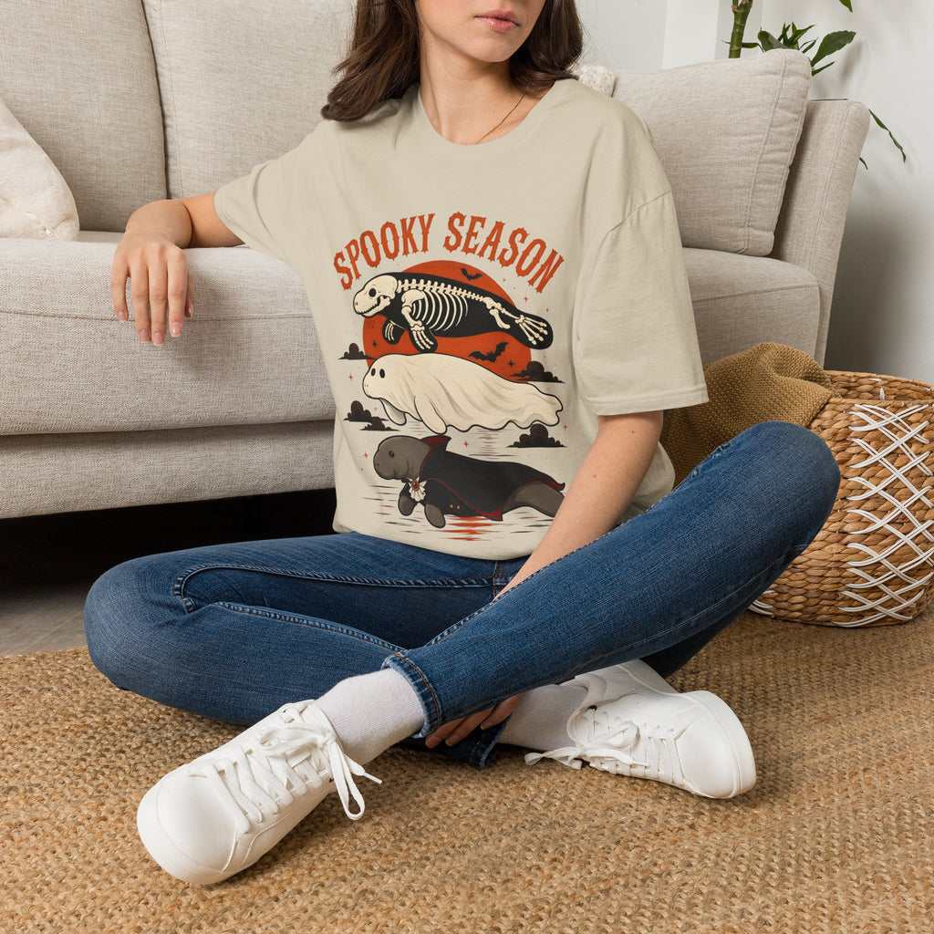 Spooky Season T-Shirt – Retro Skeleton Manatee Halloween Tee