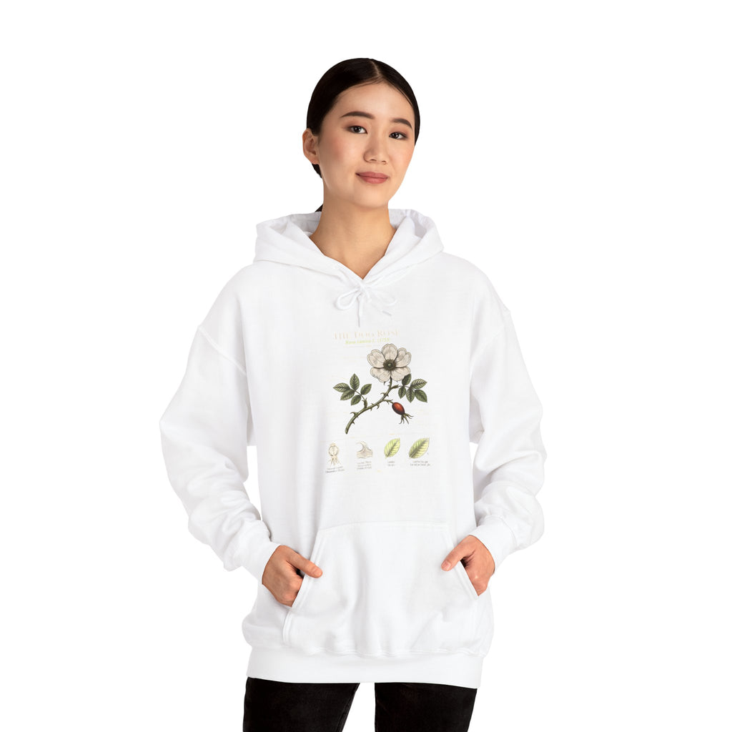 Floral Botanical Hoodie – White Dogwood Illustration with Text