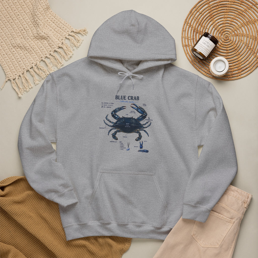 Blue Crab Anatomy Hoodie — Nautical Marine Biology Graphic Sweatshirt