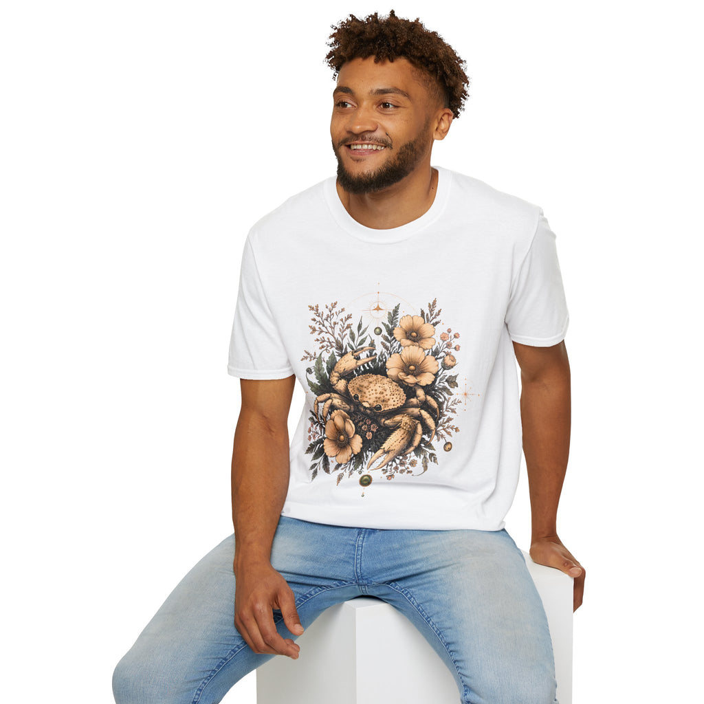 Floral Crab Tee — Vintage Coastal Crab & Wildflower Graphic T-Shirt