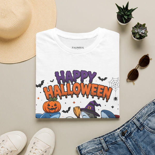 Happy Halloween T-Shirt — Cute Shark, Ghost & Pumpkin Holiday Tee