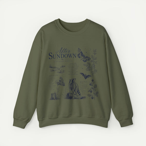 After Sundown Crewneck Sweatshirt — Moonlit Wildlife Graphic Sweatshirt