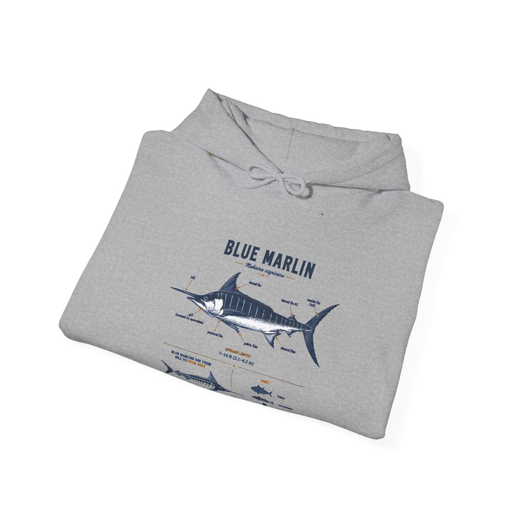 Blue Marlin Illustration Hoodie – Marine Species Diagram Fishing Sweatshirt