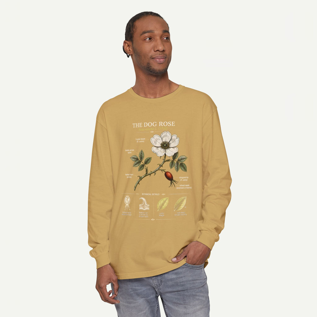 Vintage Botanical Long Sleeve Tee — Wild Rose Illustration