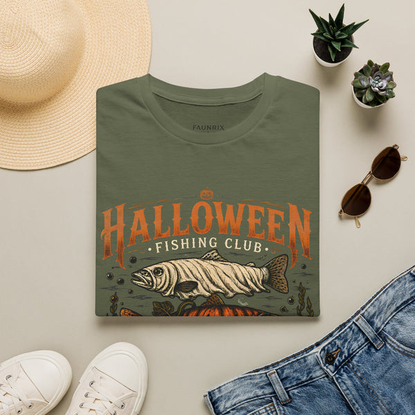Halloween Trout Graphic T‑Shirt — Spooky Fish Pumpkin Design