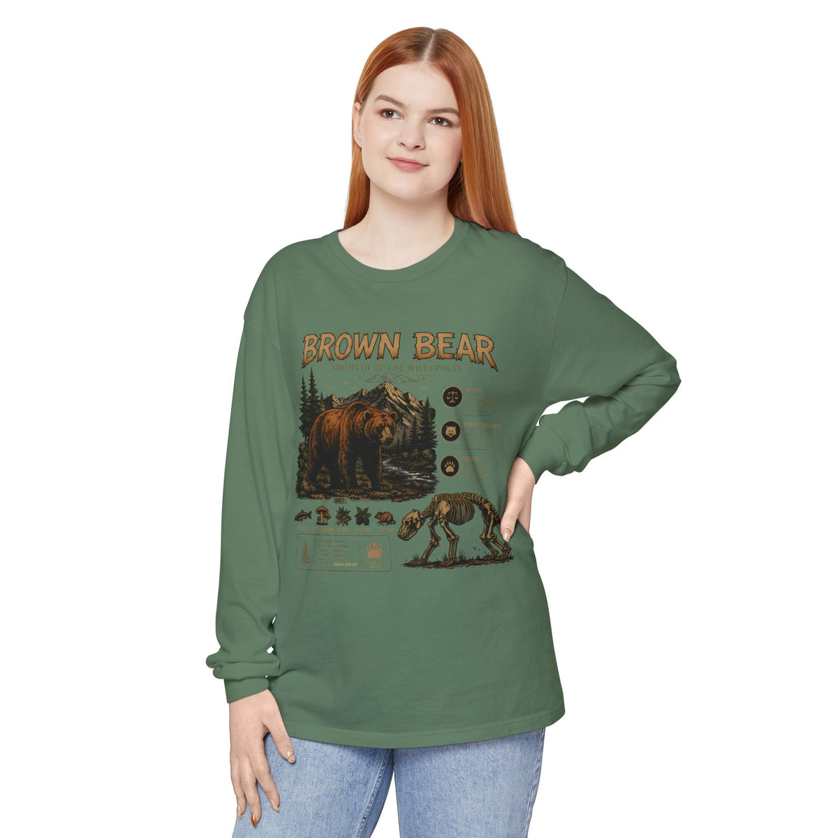 Brown Bear Wildlife Graphic Long Sleeve Tee
