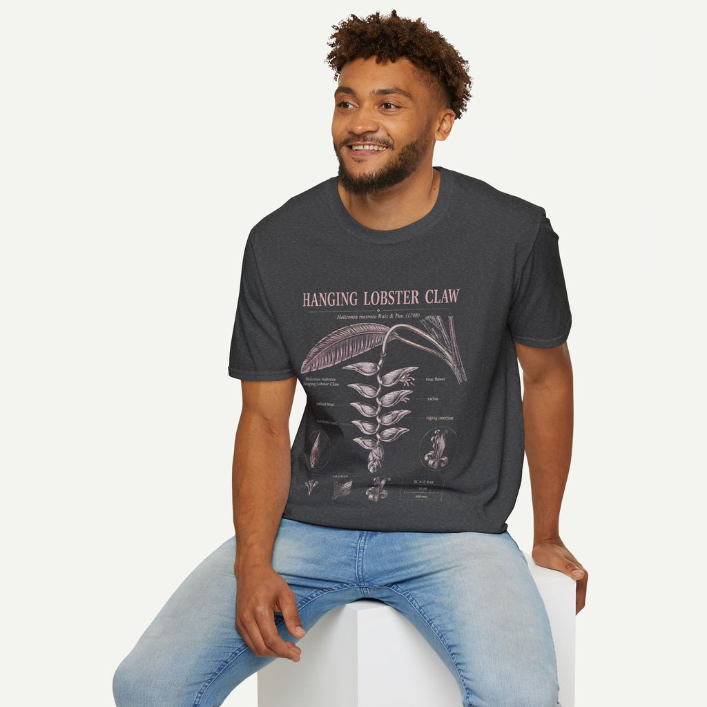 Hanging Lobster Claw Botanical T-Shirt — Vintage Floral Plant Illustration Tee