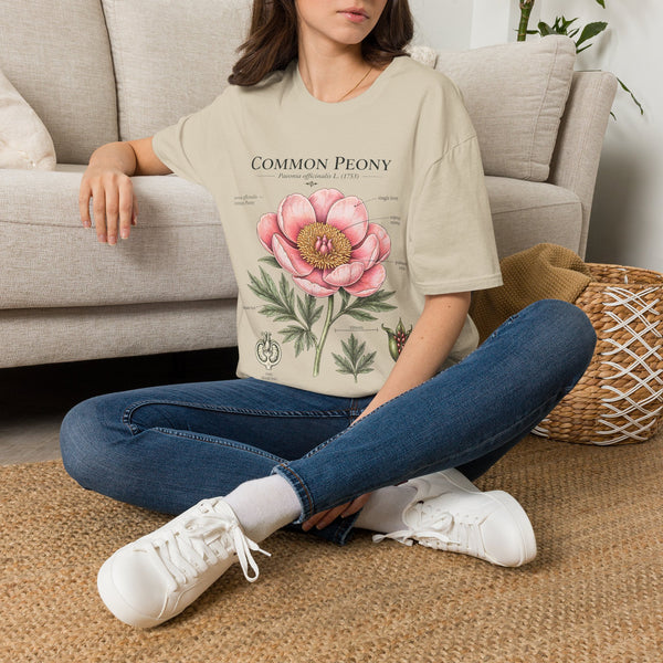 Peony Botanical T-Shirt — "Common Peony" Anatomy Floral Illustration