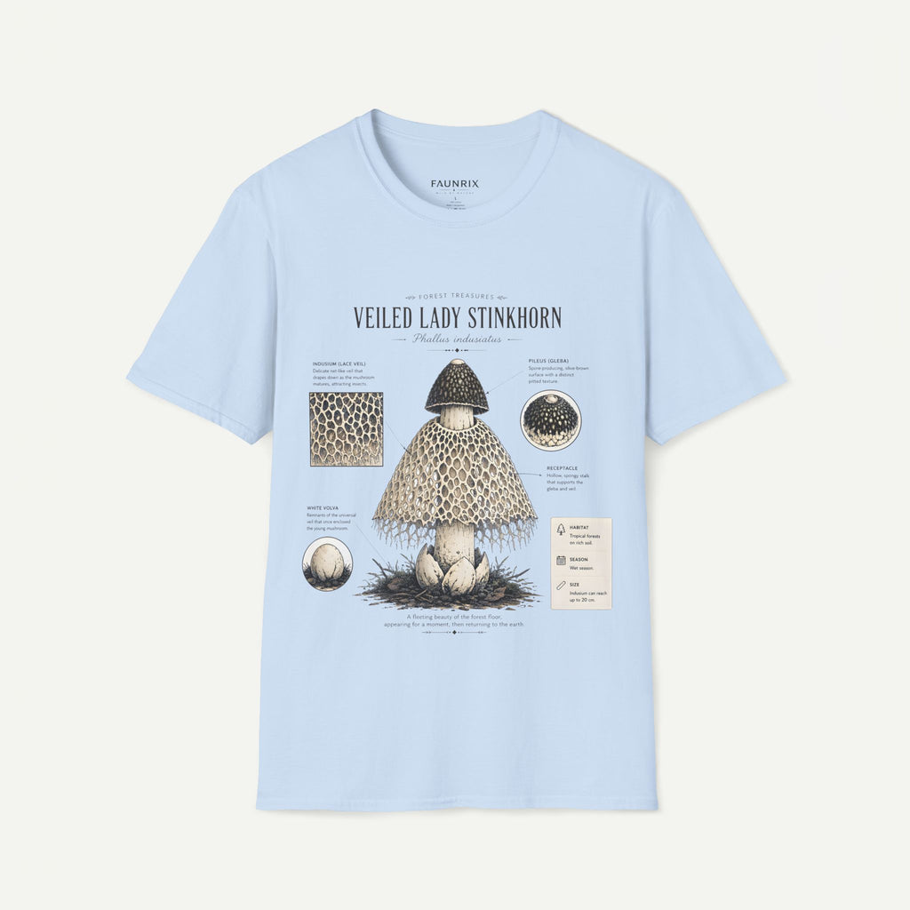 Veiled Lady Stinkhorn Mushroom Tee — Botanical Mycology Anatomy T-Shirt