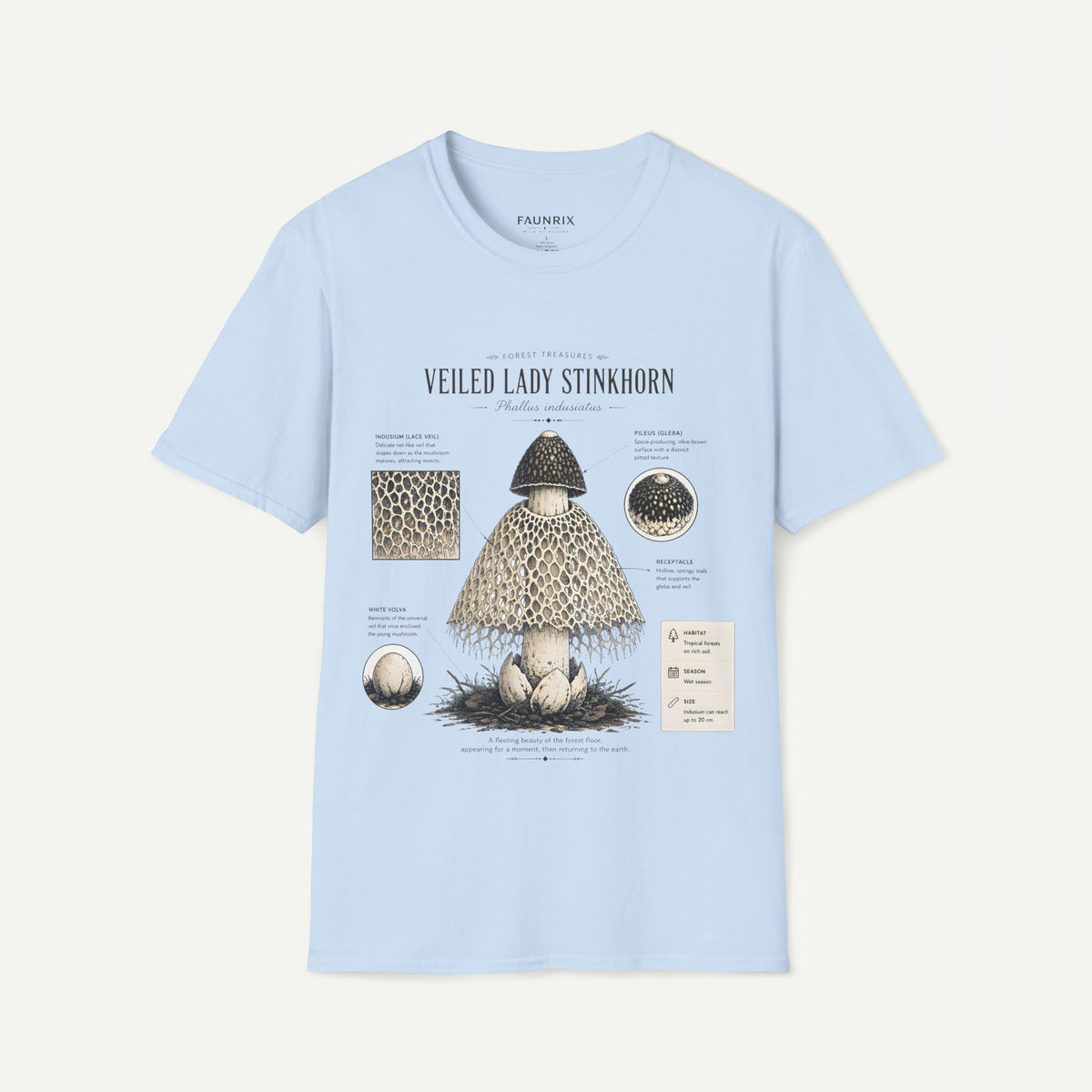 Veiled Lady Stinkhorn Mushroom Tee — Botanical Mycology Anatomy T-Shirt