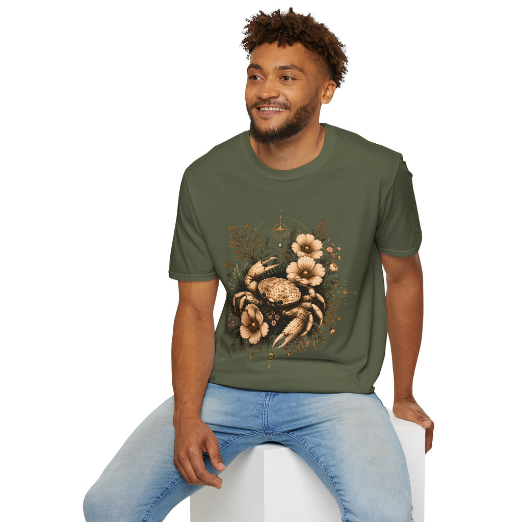 Floral Crab Tee — Vintage Coastal Crab & Wildflower Graphic T-Shirt