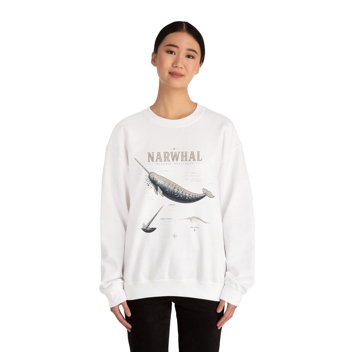 Narwhal Crewneck Sweatshirt - Vintage Sea Mammal Graphic