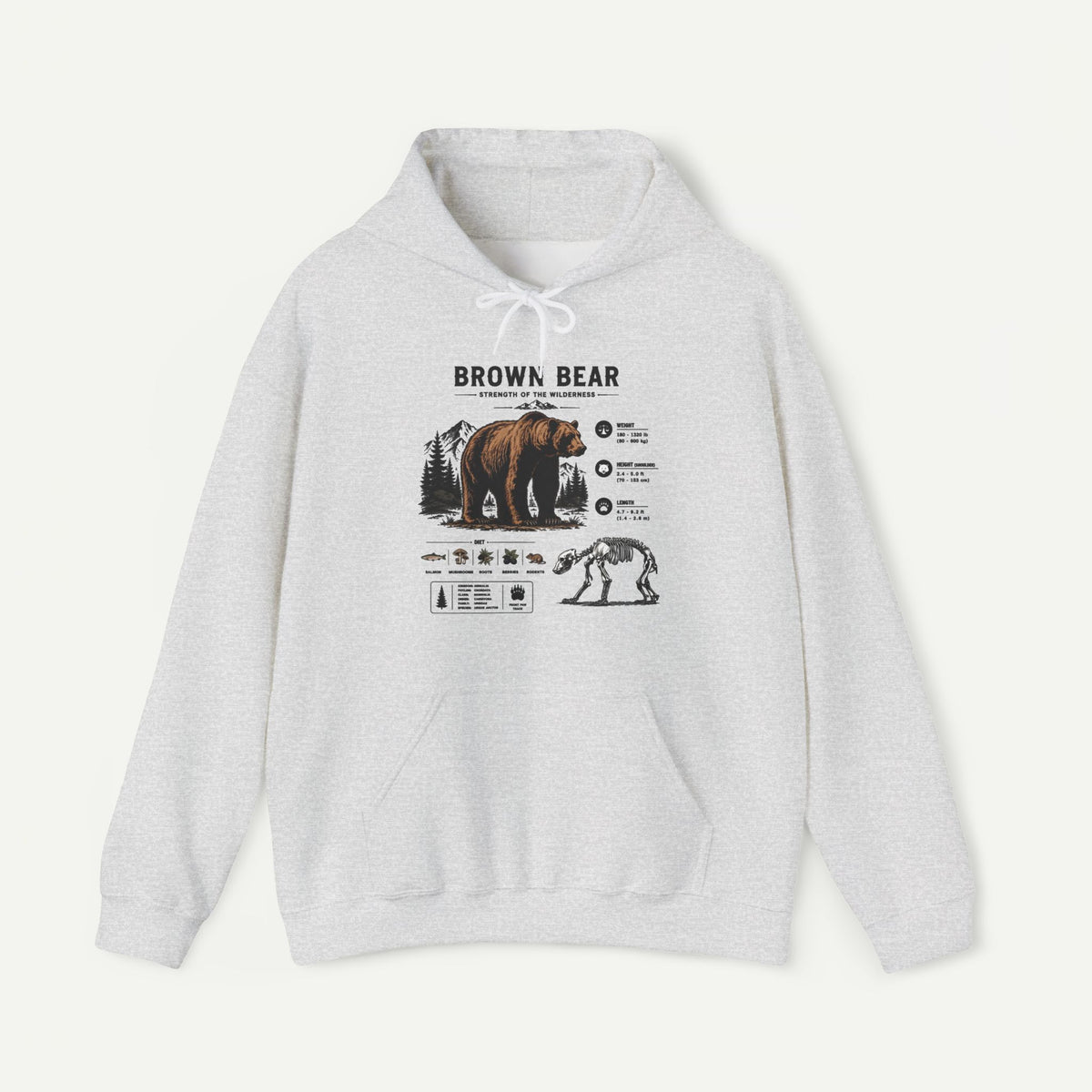 Brown Bear Anatomy Hoodie — Vintage Wildlife Graphic Sweatshirt