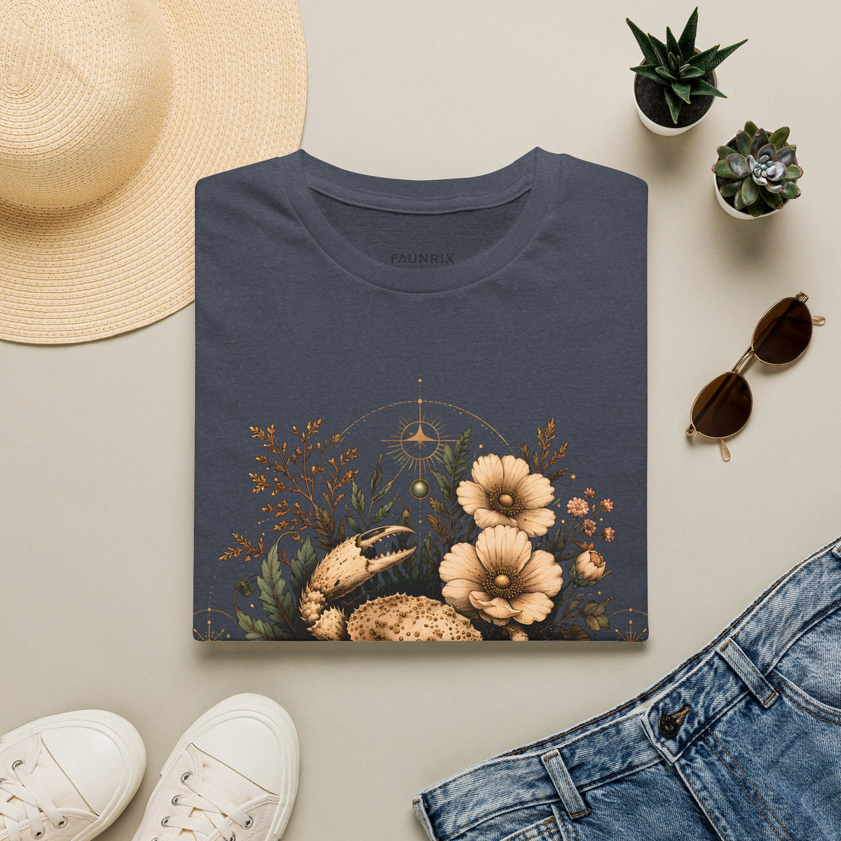 Floral Crab Tee — Vintage Coastal Crab & Wildflower Graphic T-Shirt