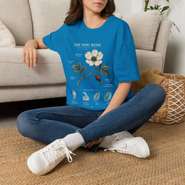 Dog Rose Floral T-Shirt — Botanical Illustration Tee with 'The Dog Rose' Label