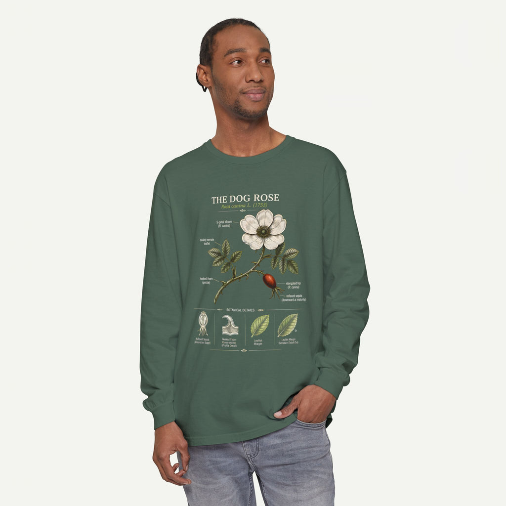 Vintage Botanical Long Sleeve Tee — Wild Rose Illustration