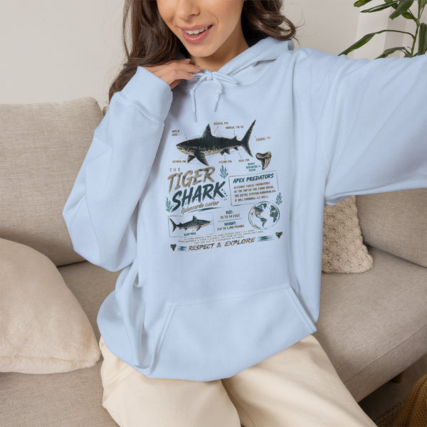 Tiger Shark Illustration Hoodie — Marine Biology Graphic Pullover (Tiger Shark Facts)