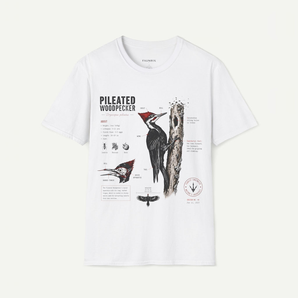 Pileated WoodpeckerAnatomy T-Shirt — Vintage Ornithology Bird Illustration Tee