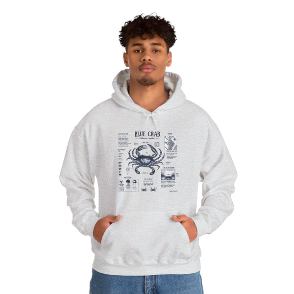 Blue Crab Anatomy Hoodie — Nautical Seafood Diagram Sweatshirt