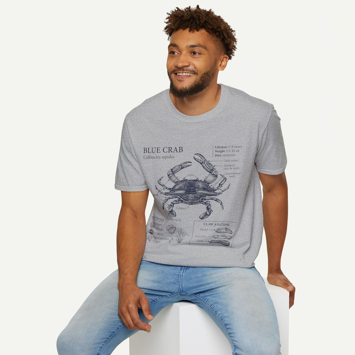 Crab Anatomy T-Shirt — Vintage Blue Crab Illustration Tee