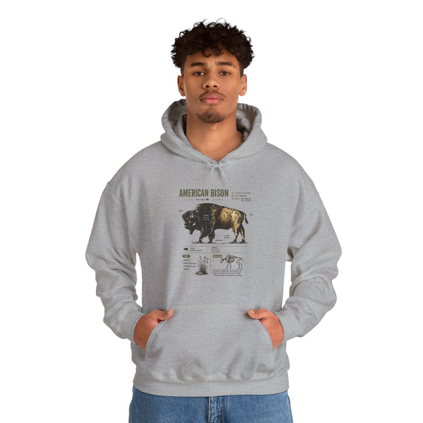 Bison Anatomy Hoodie — American Bison Illustration & Facts Sweatshirt