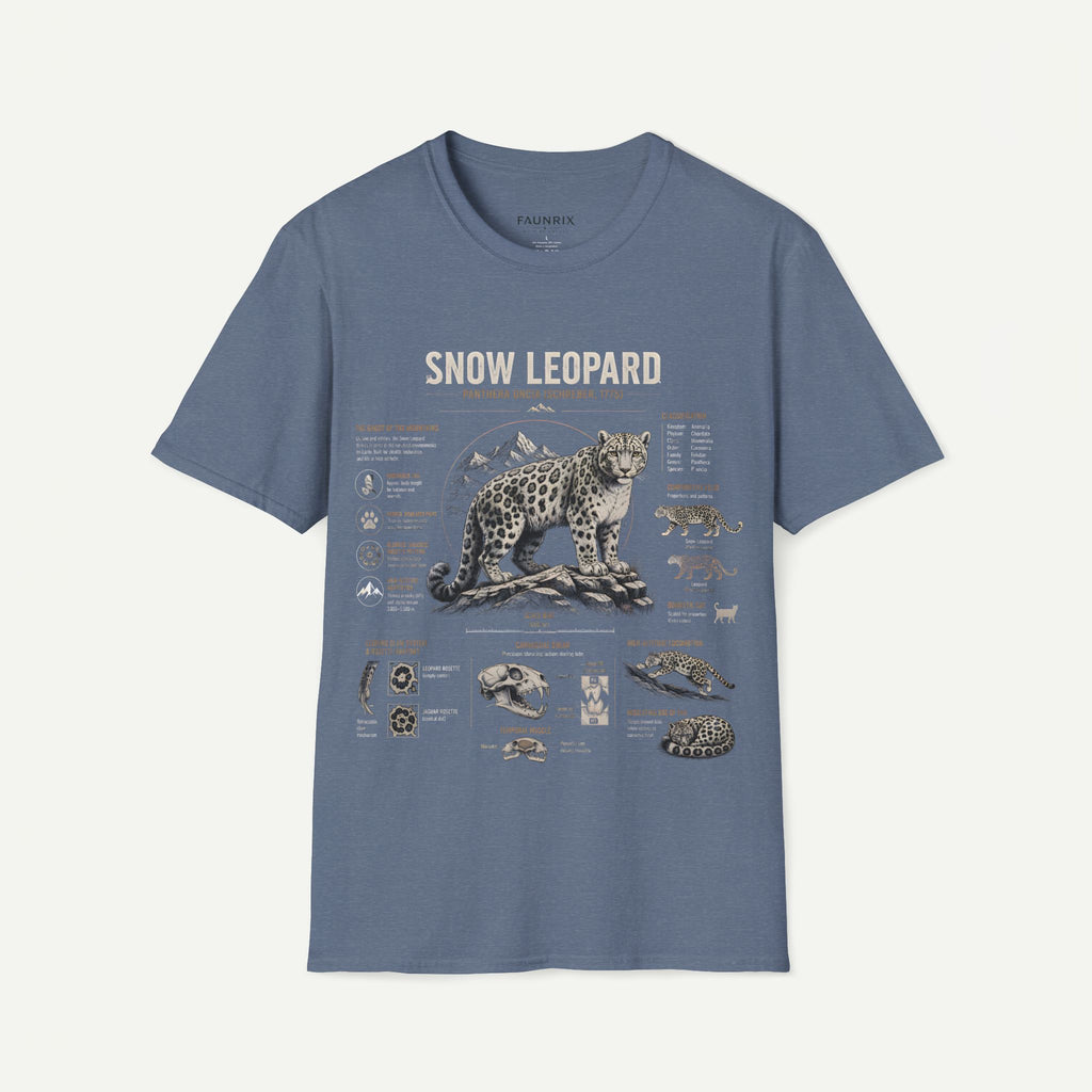 Snow Leopard Anatomy T-Shirt — Vintage Wildlife Illustration Tee
