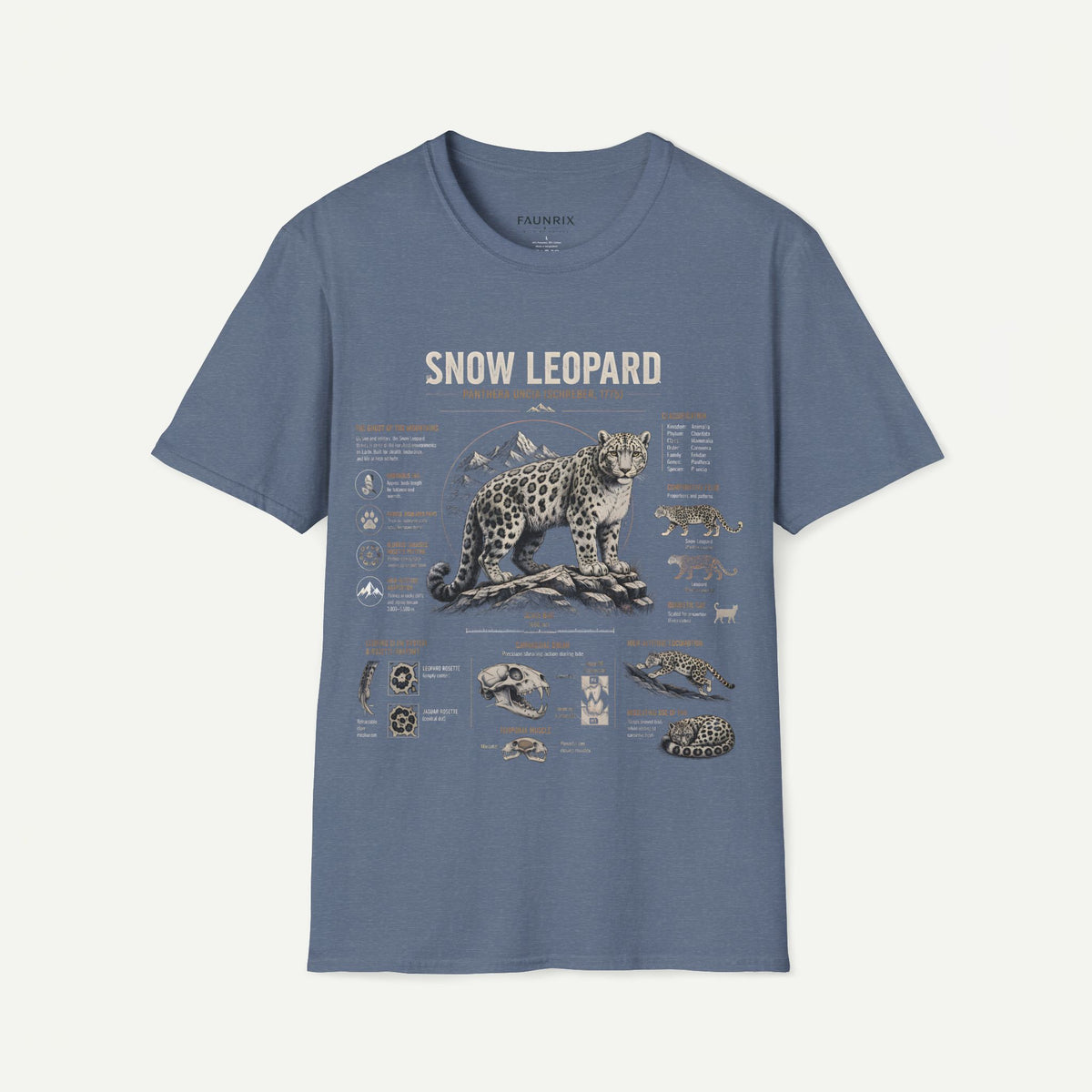 Snow Leopard Anatomy T-Shirt — Vintage Wildlife Illustration Tee