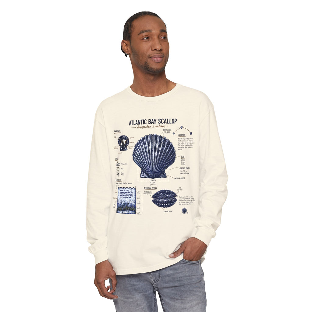Atlantic Bay Scallop Shell Long Sleeve Tee - Scientific Shell Diagram