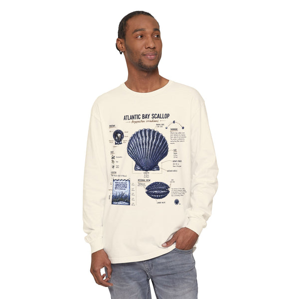 Atlantic Bay Scallop Shell Long Sleeve Tee - Scientific Shell Diagram