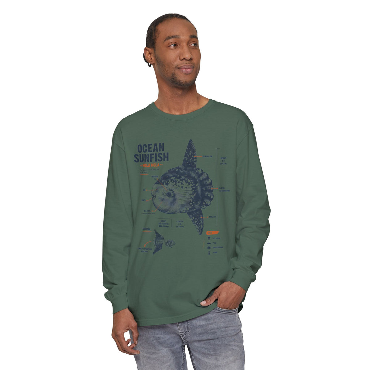 Sunfish Anatomy Long Sleeve Tee — Ocean Sunfish Diagram Shirt