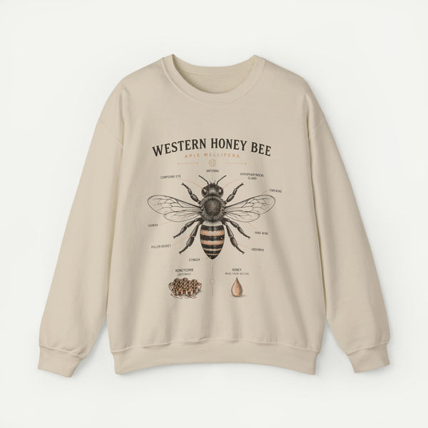 Western Honey Bee Sweatshirt — Vintage Bee Anatomy Graphic