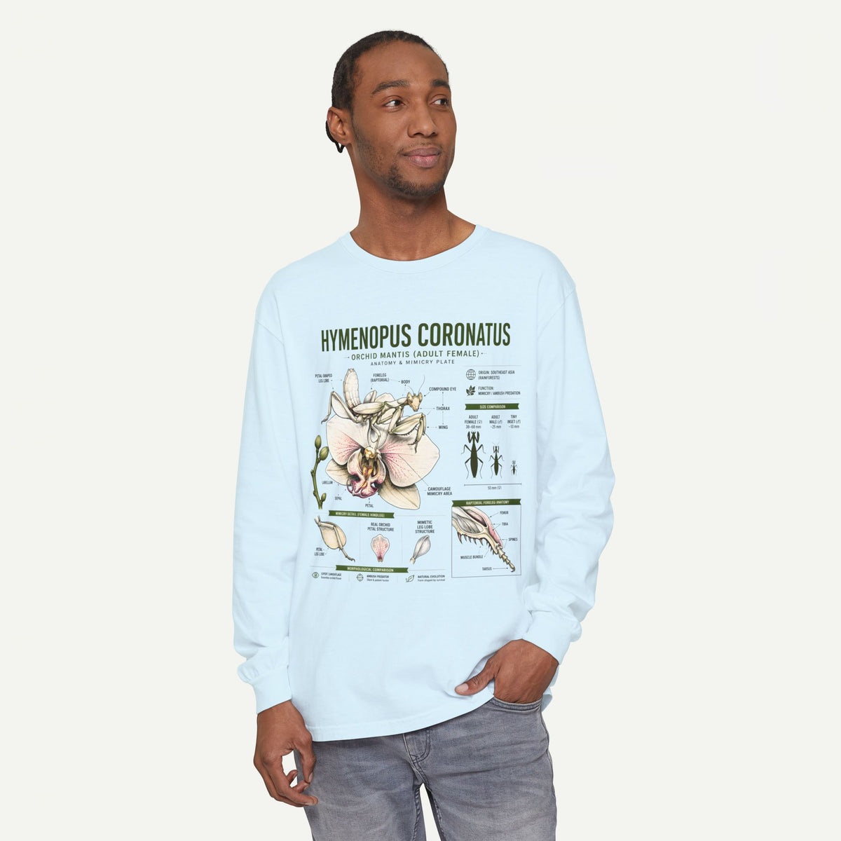 Hymenopus Coronatus Orchid Mantis Illustration Long Sleeve Tee