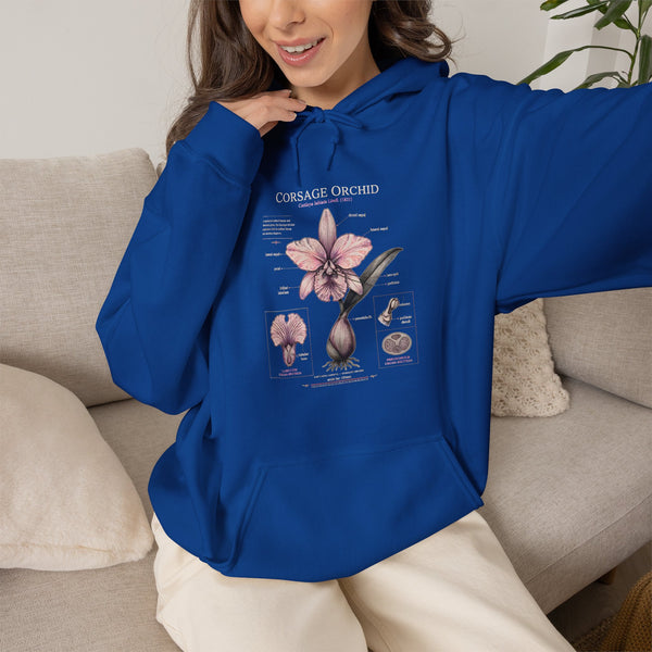 Orchid Botanical Hoodie — Cattleya Orchid Illustration Floral Pullover