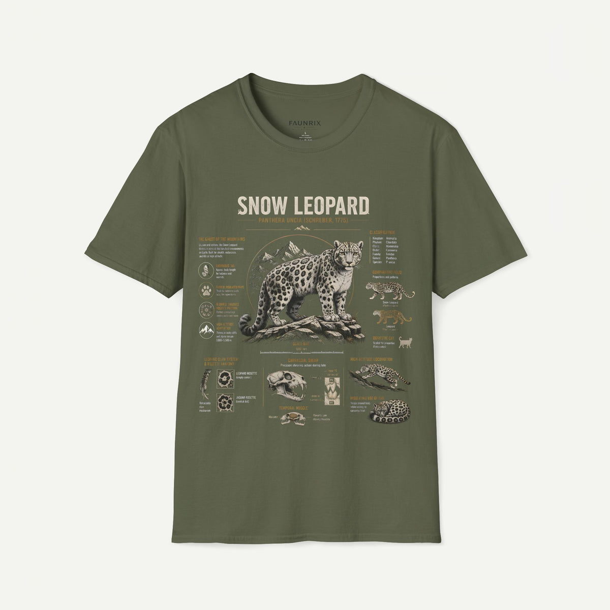 Snow Leopard Anatomy T-Shirt — Vintage Wildlife Illustration Tee Main image