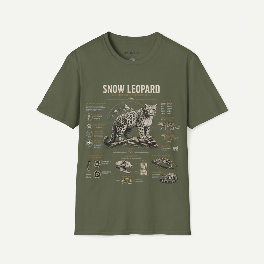 Snow Leopard Anatomy T-Shirt — Vintage Wildlife Illustration Tee