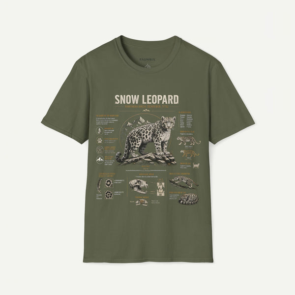 Snow Leopard Anatomy T-Shirt — Vintage Wildlife Illustration Tee