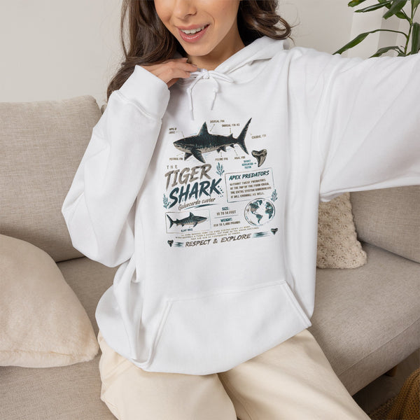 Tiger Shark Illustration Hoodie — Marine Biology Graphic Pullover (Tiger Shark Facts)