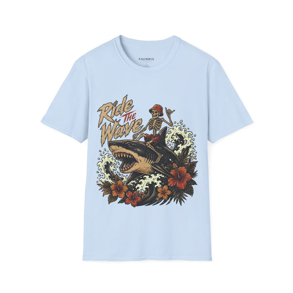 Ride The Wave Surf Skeleton T-Shirt — Vintage Beach Skull Tee