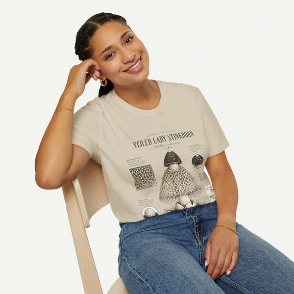 Veiled Lady Stinkhorn Mushroom Tee — Botanical Mycology Anatomy T-Shirt