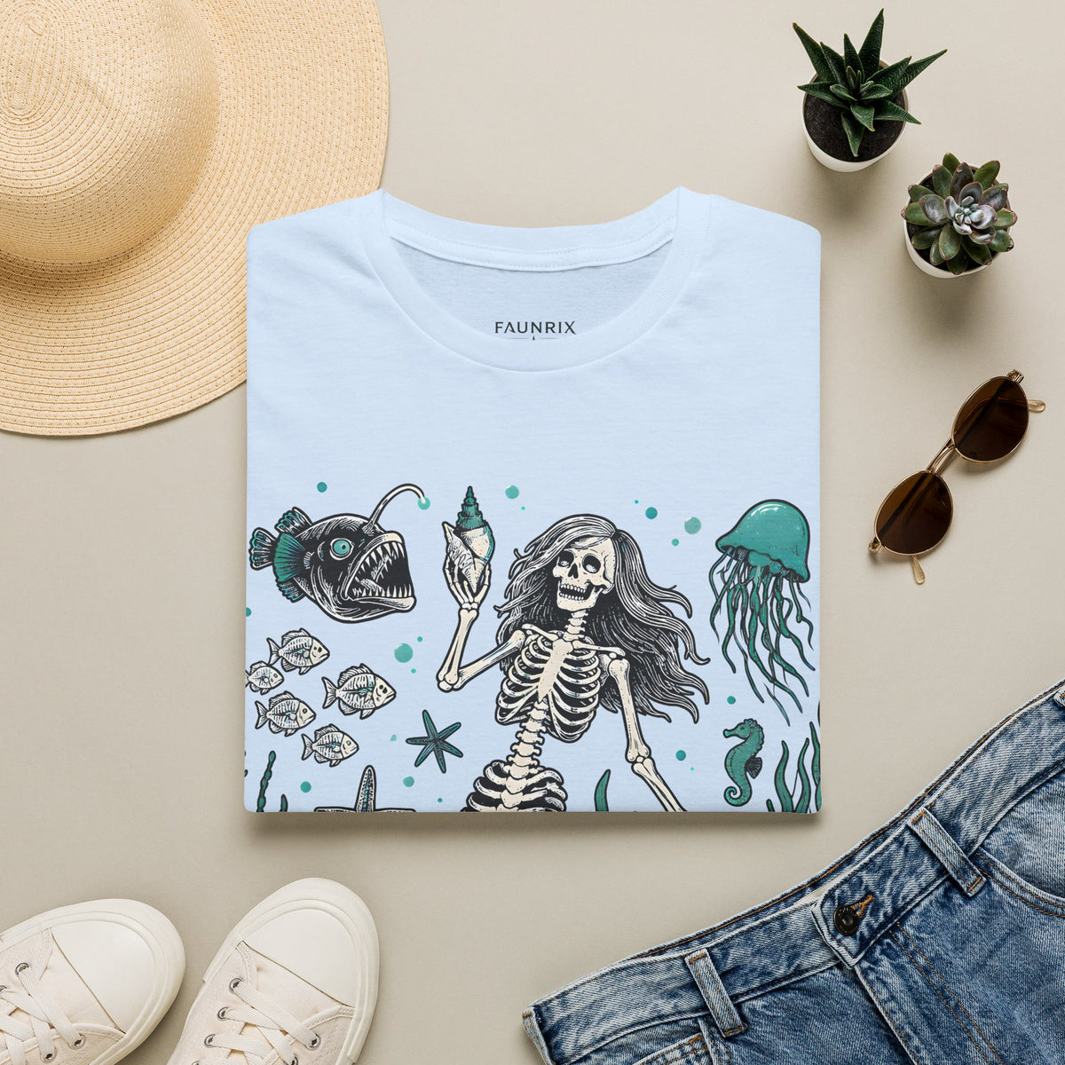 Mermaid Skeleton Tee — Gothic Sea Creature Graphic T-Shirt