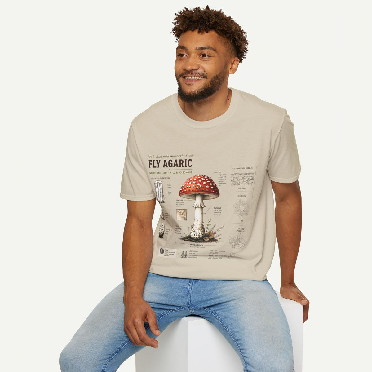 Amanita Mushroom Anatomy T-Shirt — Fly Agaric Botanical Illustration Tee