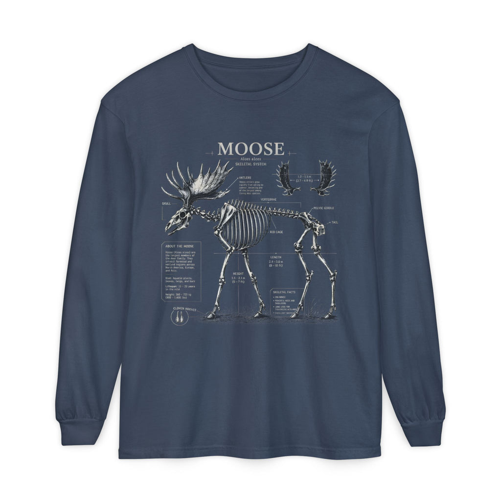 Moose Anatomy Long Sleeve Tee — Skeletal Diagram Graphic Shirt