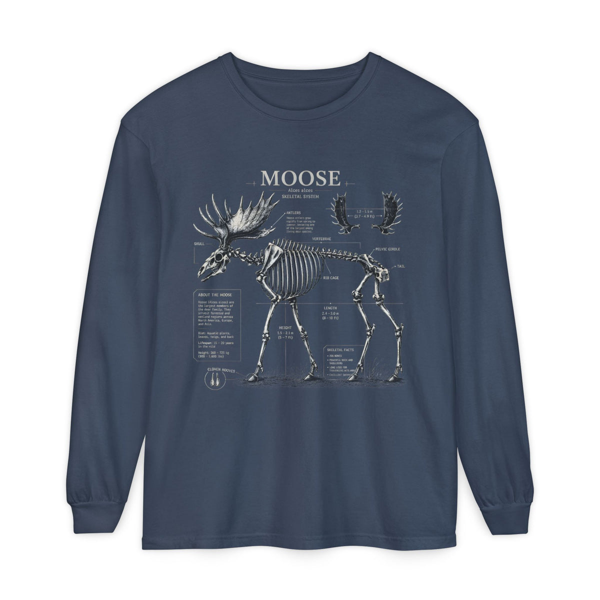 Moose Anatomy Long Sleeve Tee — Skeletal Diagram Graphic Shirt