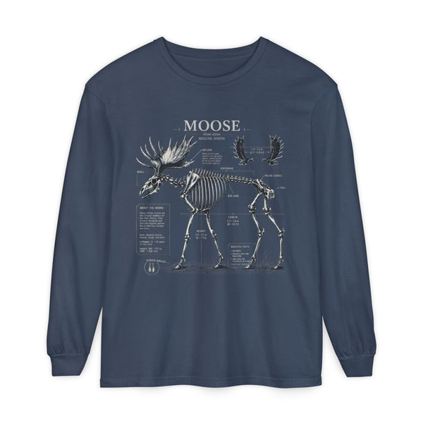 Moose Anatomy Long Sleeve Tee — Skeletal Diagram Graphic Shirt