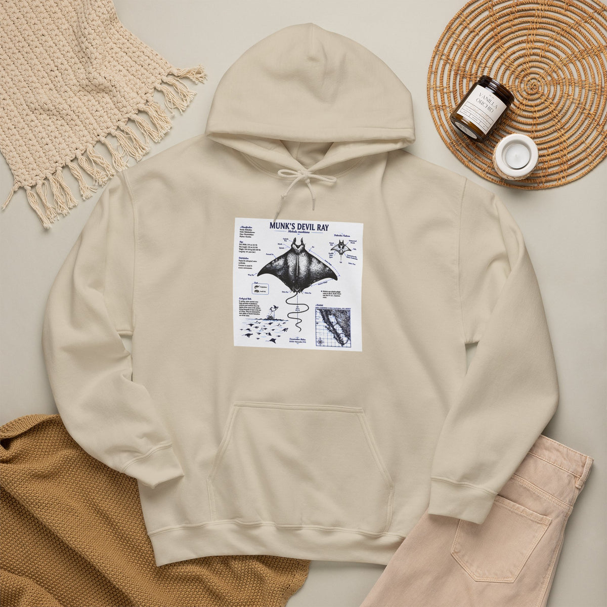 Manta Ray Anatomy Hoodie — Marine Life Graphic Pullover