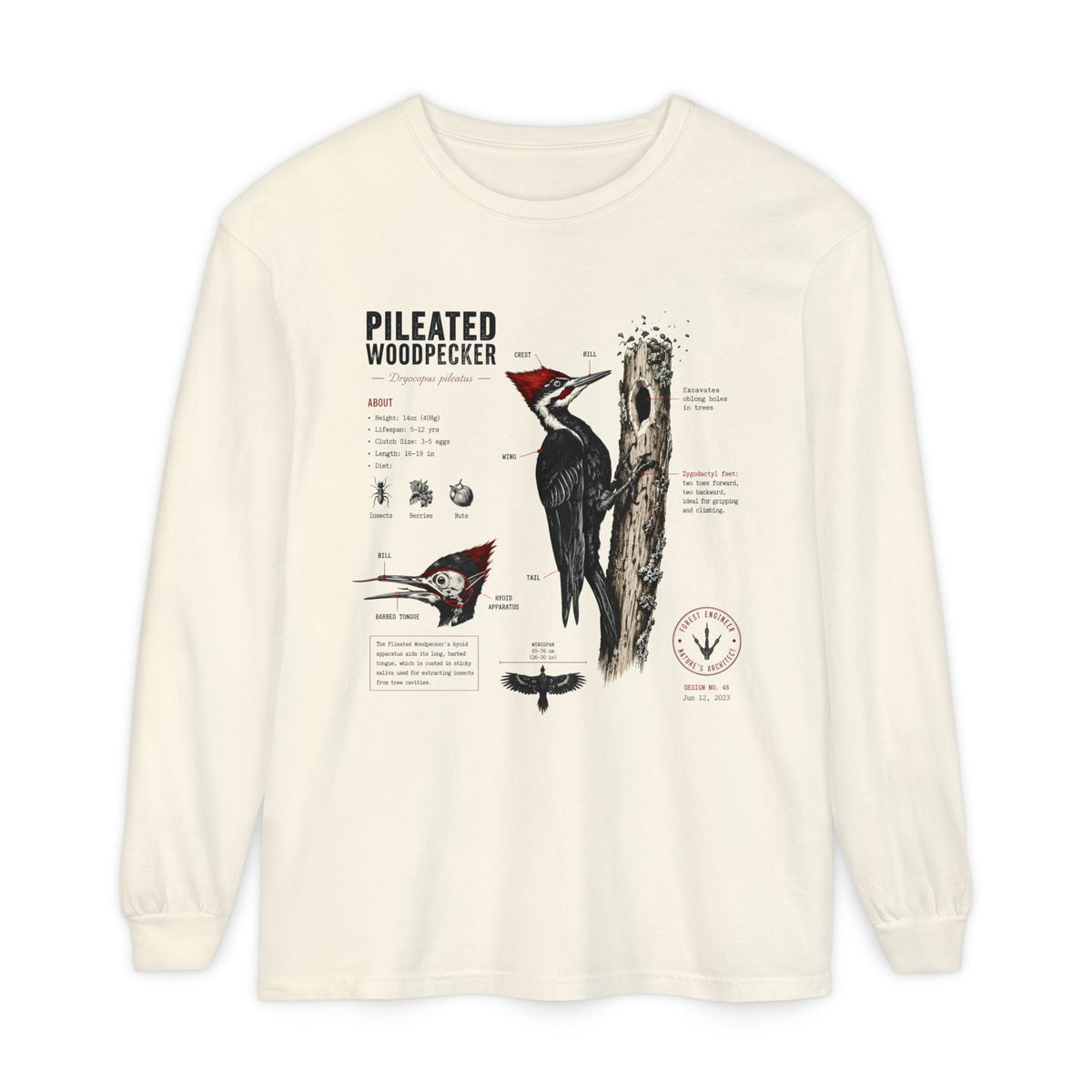 Pileated Woodpecker Anatomy Long Sleeve Tee